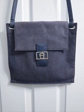 Vintage Etienne Aigner Denim Chic Slim Messenger Bag Crossbody Navy Blue